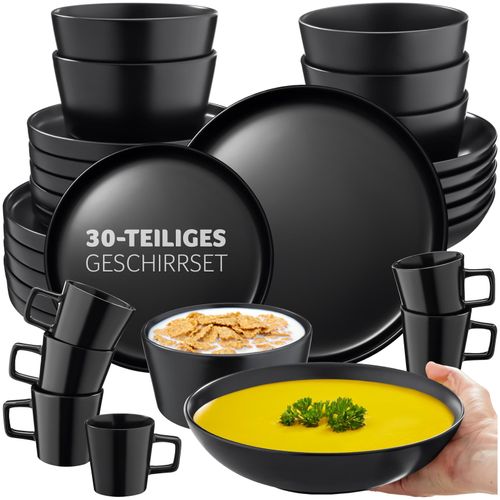 4061173261328 - tectake® Geschirrset Una - 30-teilig - Steingut 6 Personen - Stilvoll langlebig und ideal für den täglichen Gebrauch oder festliche Anlässe - Große und kleine Teller Schüsseln Teller - mattschwarz 4061173261328 - tectake® Geschirrset Una - 30-teilig - Steingut 6 Personen - Stilvoll langlebig und ideal für den täglichen Gebrauch oder festliche Anlässe - Große und kleine Teller Schüsseln Teller - mattschwarz