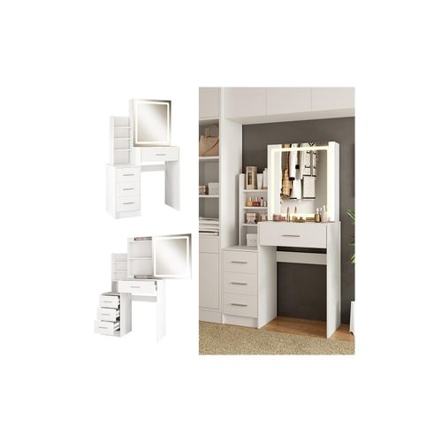 4066731450954 - Schminktisch Lisca Weiß 80 cm mit LED-Spiegel 4066731450954 - Schminktisch Lisca Weiß 80 cm mit LED-Spiegel