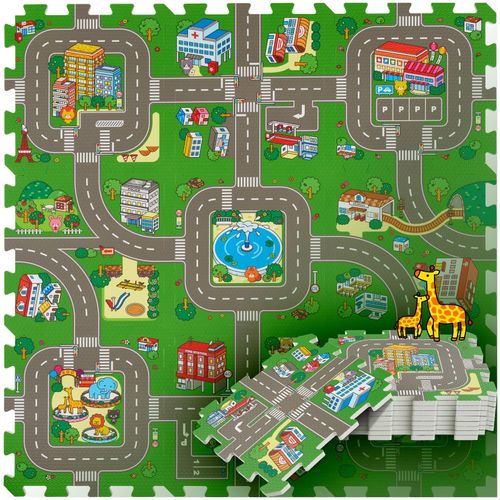4061173267078 - tectake® Puzzlematte 9-teilig mit Stadt- und Straßenmotiv rutschfest geräuschdämpfend und pflegeleicht 905 x 905 cm
