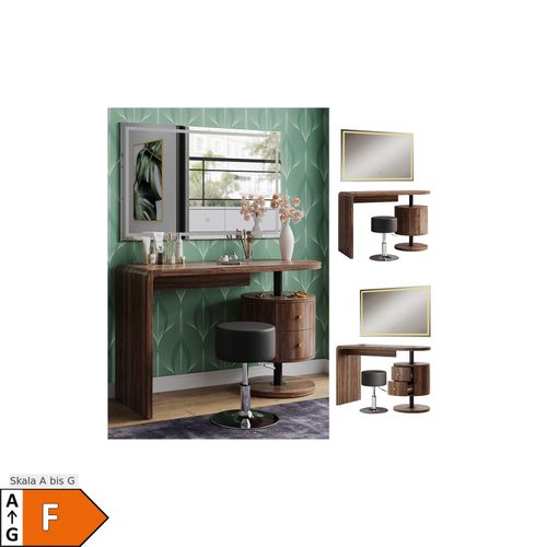 4066731451142 - Schminktisch Lara Eiche rustikal 120 cm mit LED-Spiegel und Hocker