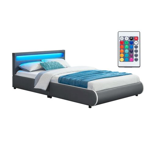 4260304764473 - Polsterbett Sevilla – Bettgestell mit Lattenrost & led Beleuchtung im Kopfteil – Kunstleder & Holz – Bett Jugendbett - 140 x 200 cm - grau - Juskys 4260304764473 - Polsterbett Sevilla – Bettgestell mit Lattenrost & led Beleuchtung im Kopfteil – Kunstleder & Holz – Bett Jugendbett - 140 x 200 cm - grau - Juskys