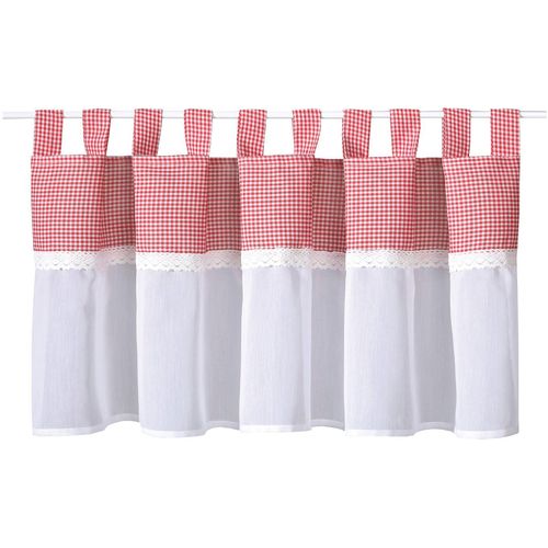 4007863647263 - Scheibengardine Bavaria Gr 1 rot B150cm H50cm Polyester Gardinen HxB 50x150 mit Karo-Muster und Spitzenbesatz