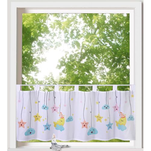 4005385833348 - Scheibengardine WECKBRODT Emma Gardinen Gr 45 cm Schlaufen 120 cm bunt (multi) Scheibengardinen blickdicht Bistro Gardine Voile Kinder bedruckt Mond Sterne HxB 45x120 cm