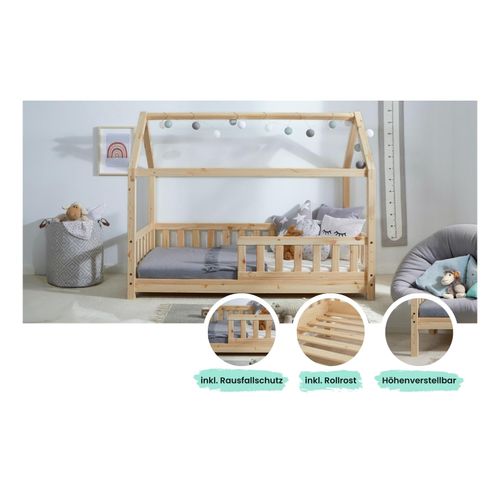 4251105963769 - TiCAA Kinderbett Hausbett Kay 80x160 Kiefer natur