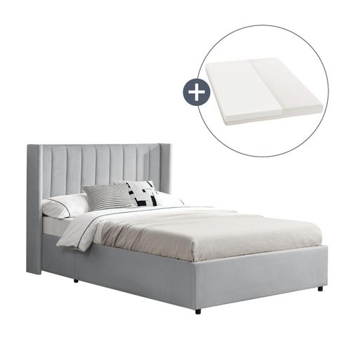 4260565529248 - Polsterbett Savona 140x200 cm mit Matratze - Bett mit Stauraum Samt-Bezug - Bettgestell aus Holz bis 250 kg großes Kopfteil - Hellgrau - Juskys 4260565529248 - Polsterbett Savona 140x200 cm mit Matratze - Bett mit Stauraum Samt-Bezug - Bettgestell aus Holz bis 250 kg großes Kopfteil - Hellgrau - Juskys