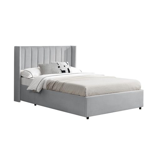4260565529187 - Polsterbett Savona 140x200 cm - Bett mit Stauraum Lattenrost Samt-Bezug - Bettgestell aus Holz bis 250 kg großes Kopfteil - Hellgrau - Juskys 4260565529187 - Polsterbett Savona 140x200 cm - Bett mit Stauraum Lattenrost Samt-Bezug - Bettgestell aus Holz bis 250 kg großes Kopfteil - Hellgrau - Juskys