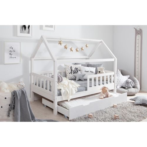 4251105963240 - TiCAA Kinderbett Hausbett Kay 80x160 inkl Schubkästen Kiefer weiß