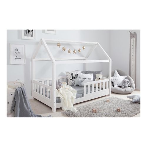 4251105968795 - TiCAA TiCAA Kinderbett Hausbett Kay 90x200 cm 100x200 cm 120x200 cm 140x200 für Jungen & Mädchen inkl Rolllattenrost Rausfallschutz variabel Montessori Bett weiß aus Kiefer Massivholz 4251105968795 - TiCAA TiCAA Kinderbett Hausbett Kay 90x200 cm 100x200 cm 120x200 cm 140x200 für Jungen & Mädchen inkl Rolllattenrost Rausfallschutz variabel Montessori Bett weiß aus Kiefer Massivholz