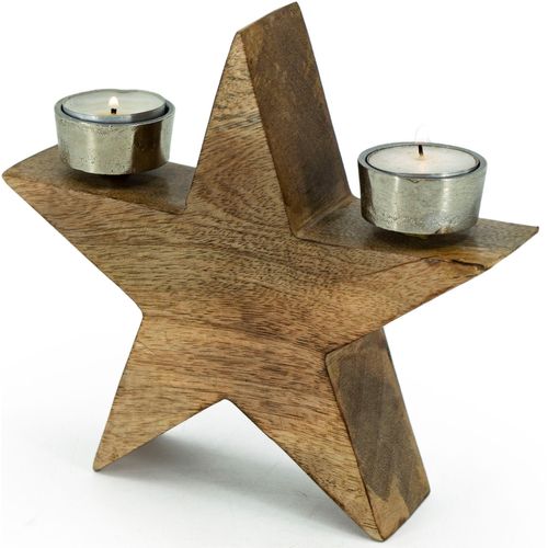 4031456274000 - Kerzenhalter »STERN Teelichthalter aus Holz und Metall« (1 St) Weihnachtsdeko Höhe ca 19 cm