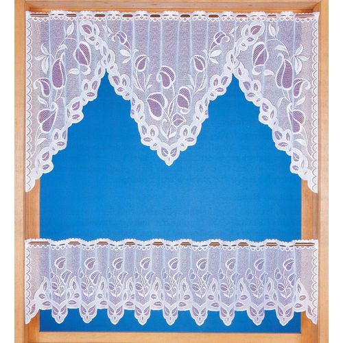 4005385829570 - Scheibengardine WECKBRODT Eva Gardinen Gr 60 cm Stangendurchzug 160 cm weiß Scheibengardinen halbtransparent Gardine Bistro Gardine Jacquard halbtransparent gemustert HxB 60x160 cm