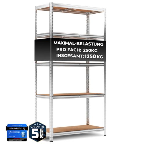 4262453160045 - ALL Premium Schwerlastregal 180x90x40cm Silber – Bis 1250 kg belastbar höhenverstellbar Stecksystem ideal für Lager Garage & Keller