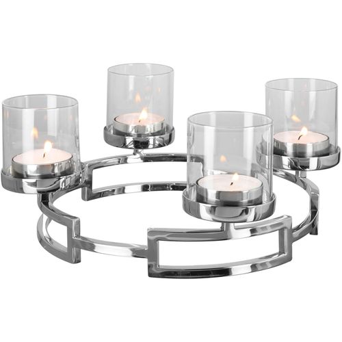 4042911430480 - Kerzenleuchter FINK HOMMAGE Weihnachtsdeko silber (silberfarben) H16cm Ø37cm Edelstahl Glas Kerzenhalter silberfarben - aus Edelstahl und Glas 4-flammig Adventsleuchter 4042911430480 - Kerzenleuchter FINK HOMMAGE Weihnachtsdeko silber (silberfarben) H16cm Ø37cm Edelstahl Glas Kerzenhalter silberfarben - aus Edelstahl und Glas 4-flammig Adventsleuchter