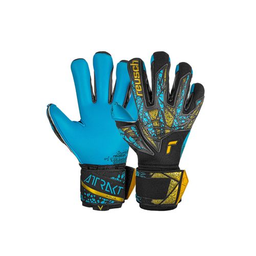 4060485474983 - Torwarthandschuhe REUSCH Attrakt Aqua Finger Support Damen Gr 105 gold (schwarz goldfarben) 55% Elastodien 15% Polyester 15% Polypropylen 15% Polyamid mehrfarbig sportlich Handschuhe mit Evolution Negative Cut