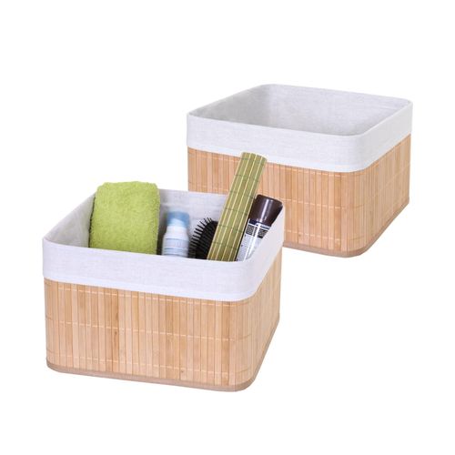 4057651247755 - 2er-Set Aufbewahrungskorb MCW-C21 Korb Aufbewahrungsbox Ordnungsbox Sortierbox Regalkorb Bambus ~ naturfarben