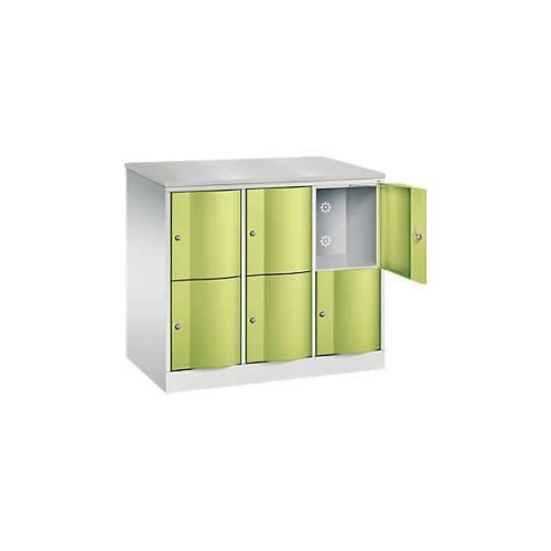 4063332842751 - Schließfachschrank Resisto 3 Abteile 6 Fächer B 1148 x T 640 x H 1077 mm Lichtgrau Clowngrün