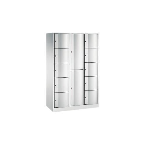 4065714509917 - Kombi-Schließfachschrank Resisto 3 Abteile 12 Fächer B 1148 x T 540 x H 1950 mm Lichtgrau Clowngrün 4065714509917 - Kombi-Schließfachschrank Resisto 3 Abteile 12 Fächer B 1148 x T 540 x H 1950 mm Lichtgrau Clowngrün