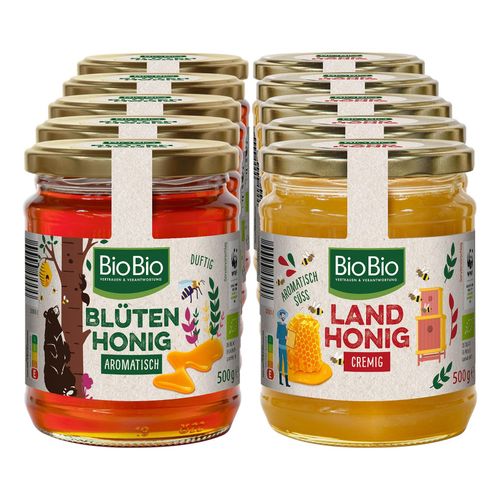 4316268634137 - BioBio Honig 500 g verschiedene Sorten 10er Pack