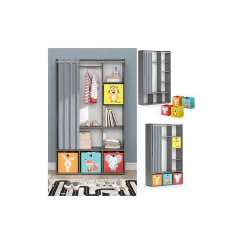 4066731329823 - Kinderkleiderschrank Kinderzimmerschrank Kindergarderobe Luigi Grau Faltbox 106 x 178 cm modern Schrankregal Jugendzimmerschrank Organizer Vorhang Kleiderstange Fächer Aufbewahrung Spielzeugablage 4066731329823 - Kinderkleiderschrank Kinderzimmerschrank Kindergarderobe Luigi Grau Faltbox 106 x 178 cm modern Schrankregal Jugendzimmerschrank Organizer Vorhang Kleiderstange Fächer Aufbewahrung Spielzeugablage
