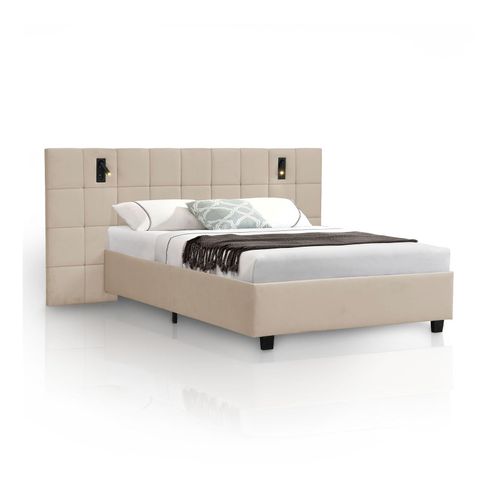 4262437184579 - Polsterbett 140x200 cm Luzano - Bett mit LED Lattenrost & Kopfteil - Bettgestell Samt - Beige 4262437184579 - Polsterbett 140x200 cm Luzano - Bett mit LED Lattenrost & Kopfteil - Bettgestell Samt - Beige