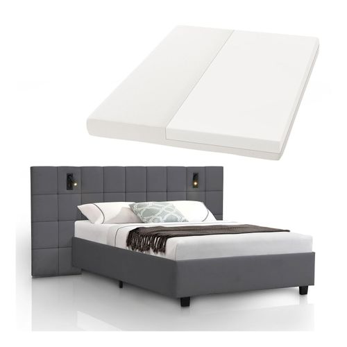4262437184784 - Polsterbett 140x200 cm Luzano - Bett mit LED Matratze & Lattenrost - Bettgestell Samt Dunkelgrau 4262437184784 - Polsterbett 140x200 cm Luzano - Bett mit LED Matratze & Lattenrost - Bettgestell Samt Dunkelgrau