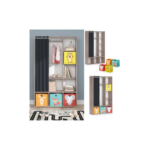 4066731329816 - Kinderkleiderschrank Kinderzimmerschrank Kindergarderobe Luigi Sonoma Faltbox 106 x 178 cm modern Schrankregal Jugendzimmerschrank Organizer Vorhang Kleiderstange Fächer Aufbewahrung Spielzeugablage