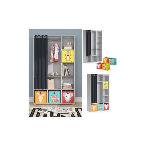 4066731329793 - Kinderkleiderschrank Kinderzimmerschrank Kindergarderobe Luigi Hellgrau Faltbox 106 x 178 cm modern Schrankregal Jugendzimmerschrank Organizer Vorhang Kleiderstange Fächer Aufbewahrung Spielzeugablage 4066731329793 - Kinderkleiderschrank Kinderzimmerschrank Kindergarderobe Luigi Hellgrau Faltbox 106 x 178 cm modern Schrankregal Jugendzimmerschrank Organizer Vorhang Kleiderstange Fächer Aufbewahrung Spielzeugablage