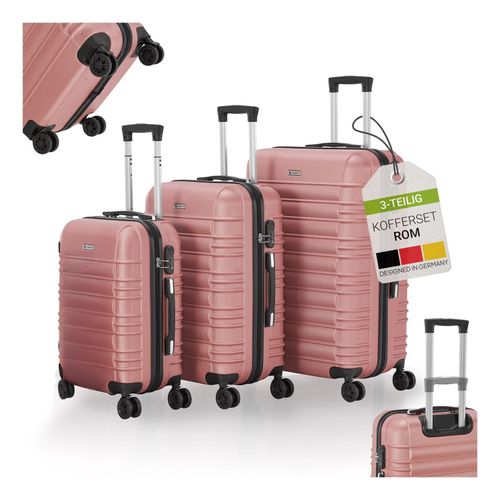 4262437185002 - Hartschale Kofferset Rom Reisekoffer 3 teilig - Zahlenschloss 360° Rollen Teleskopgriff - Rosa 4262437185002 - Hartschale Kofferset Rom Reisekoffer 3 teilig - Zahlenschloss 360° Rollen Teleskopgriff - Rosa