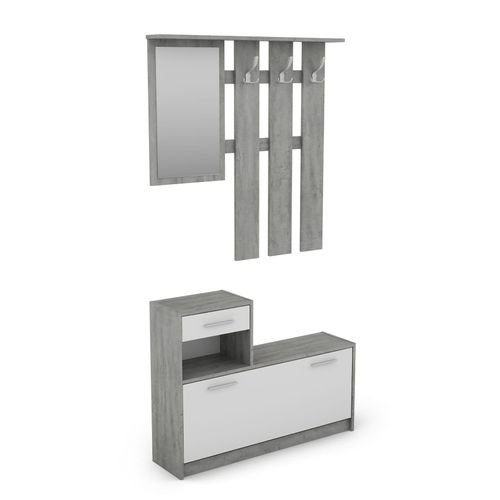 4251942207101 - Garderoben-Set tamina Kommode mit Schuhschrank + hängende Garderobe mit Spiegel Beton Optik grau Fronten Weiß Flur-Schrank Schränke Regal 4251942207101 - Garderoben-Set tamina Kommode mit Schuhschrank + hängende Garderobe mit Spiegel Beton Optik grau Fronten Weiß Flur-Schrank Schränke Regal