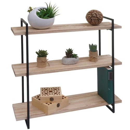 4057651580951 - Wandregal MCW-K78 Hängeregal Schweberegal 3 Regalböden Massiv-Holz Industrial 60x60x18cm ~ natur Metall schwarz