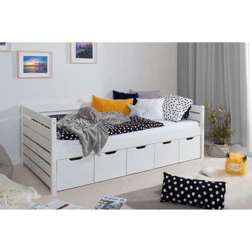 4251105963912 - TiCAA Sofabett Naomi inkl 5x Schubkästen 120x200 Weiß