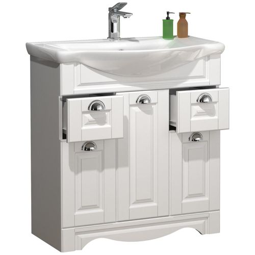 4051814423550 - 2-tlg Waschplatz Waschtisch Unterschrank 75 cm Badmöbel Set mit Waschbecken Landhaus Styl praktische Schubladen Komplett Casalo XL