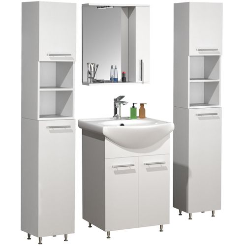 4051814427657 - 5-tlg Waschplatz Waschtisch Unterschrank 55 cm Badmöbel Set mit Waschbecken Spiegeschrank Hochschrank praktische Drehtüren Komplettset Lisalo M 4051814427657 - 5-tlg Waschplatz Waschtisch Unterschrank 55 cm Badmöbel Set mit Waschbecken Spiegeschrank Hochschrank praktische Drehtüren Komplettset Lisalo M