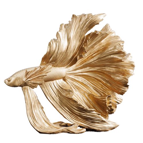 4251561904412 - riess-ambiente Skulptur CROWNTAIL - Design Deko Figur Kampffisch 35cm gold Betta Fisch Skulptur