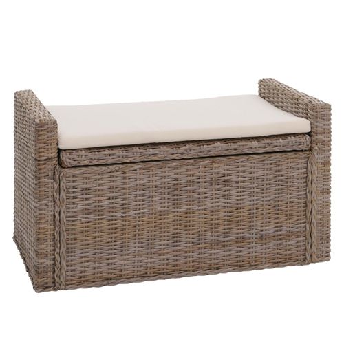 4057651907031 - Aufbewahrungstruhe Genua Truhe Sitzbank Garderobenbank Kissen Kubu Rattan 88cm ~ grau-braun