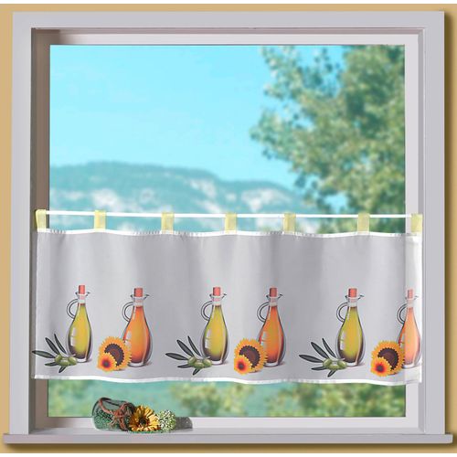 4005385826180 - Scheibengardine WECKBRODT Liah Gardinen Gr 45 cm Schlaufen 120 cm weiß Scheibengardinen transparent Gardine Bistro Gardine Voile bedruckt Küche halbtransparent HxB 45x120