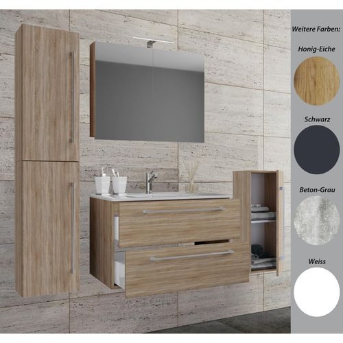 4051814373411 - 5-tlg Set 1 Waschtisch mit zwei Schubladen 1 Spiegelschrank 1 Waschbecken 1 Midischrank 1 Hochschrank Keramik Waschbecken Waschplatz – Badinos SC 4051814373411 - 5-tlg Set 1 Waschtisch mit zwei Schubladen 1 Spiegelschrank 1 Waschbecken 1 Midischrank 1 Hochschrank Keramik Waschbecken Waschplatz – Badinos SC