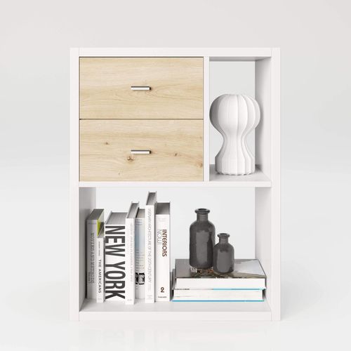 7640136872060 - Fortuna - SET Beistelltisch mit 3 Fächern inkl Schubladeneinsatz Bücherregal Büroregal Raumteiler Fächer in asymmetrischer Aufteilung weiss 7640136872060 - Fortuna - SET Beistelltisch mit 3 Fächern inkl Schubladeneinsatz Bücherregal Büroregal Raumteiler Fächer in asymmetrischer Aufteilung weiss