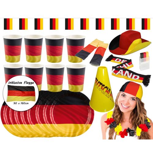 4250897425448 - - Großes Deutschland Fan-Set (26-teilig) EM WM anfeuern schwarz rot gold Fußallparty