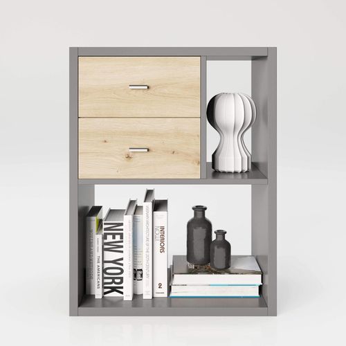 7640136872053 - Fortuna - SET Beistelltisch mit 3 Fächern inkl Schubladeneinsatz Bücherregal Büroregal Raumteiler Fächer in asymmetrischer Aufteilung grau 7640136872053 - Fortuna - SET Beistelltisch mit 3 Fächern inkl Schubladeneinsatz Bücherregal Büroregal Raumteiler Fächer in asymmetrischer Aufteilung grau