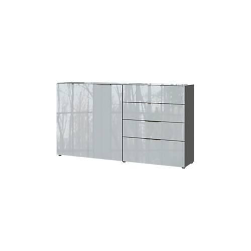 4005949369931 - Sideboard Genua mit 4 Schubladen und 2 Türen Glasfront- und auflage B 1840 x T 420 x H 1020 mm graphit silbergrau 4005949369931 - Sideboard Genua mit 4 Schubladen und 2 Türen Glasfront- und auflage B 1840 x T 420 x H 1020 mm graphit silbergrau