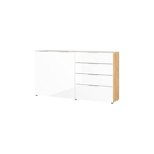 4005949369887 - Sideboard Genua mit 4 Schubladen und 2 Türen Glasfront- und auflage B 1840 x T 420 x H 1020 mm Navarra-Eiche weiß 4005949369887 - Sideboard Genua mit 4 Schubladen und 2 Türen Glasfront- und auflage B 1840 x T 420 x H 1020 mm Navarra-Eiche weiß