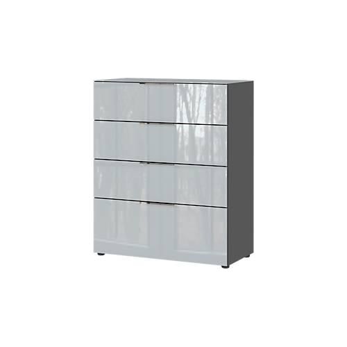 4005949369597 - Kommode Genua mit 4 Schubladen Glasfront- und auflage B 830 x T 420 x H 1020 mm graphit silbergrau