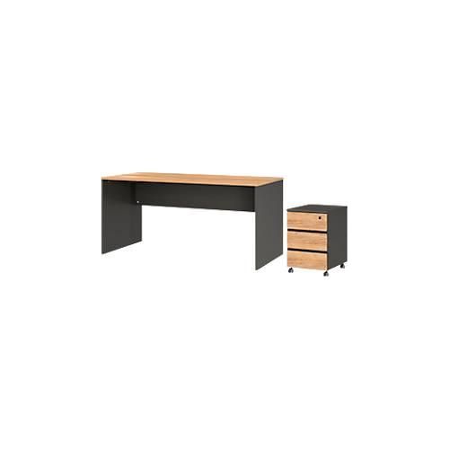 4005949827424 - 3-tlg Büromöbelset Boston 1 Wangenschreibtisch B 1580 x T 790 mm 1 Rollcontainer B 410 x T 500 x H 600 mm anthrazit Navarra-Eiche 4005949827424 - 3-tlg Büromöbelset Boston 1 Wangenschreibtisch B 1580 x T 790 mm 1 Rollcontainer B 410 x T 500 x H 600 mm anthrazit Navarra-Eiche
