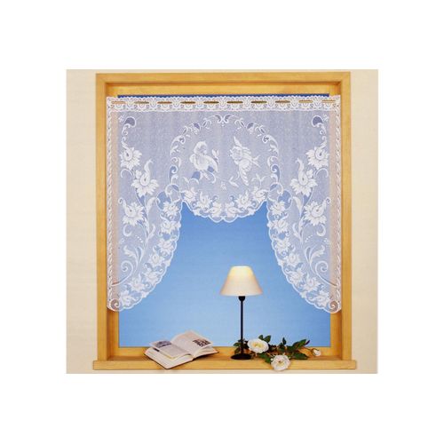 4005385400205 - Scheibengardine WECKBRODT Loren Gardinen Gr 95 cm Stangendurchzug 120 cm weiß Scheibengardinen halbtransparent Gardine Gardine Jacquard floral Vögel geblümt HxB 95x120