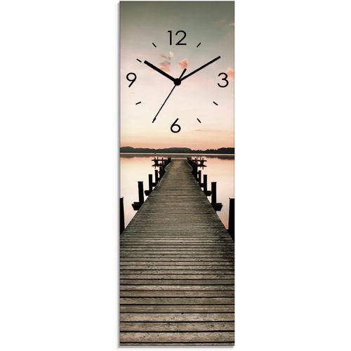 4062144286555 - Wanduhr ARTLAND Langer Pier im Sonnenaufgang Wanduhren Gr B H T 20 cm x 60 cm x 18 cm Quarzuhr beige (natur) Wanduhren wahlweise mit Quarz- oder Funhuhrwerk lautlos ohne Tickgeräusche