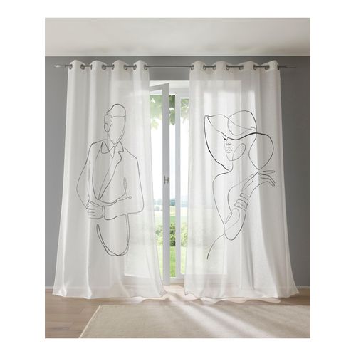6933897924958 - Gardine HEINE HOME Gr 3 schwarz-weiß (weiß schwarz) 225cm Ösen Multifunktionsband 135cm Polyester Gardinen
