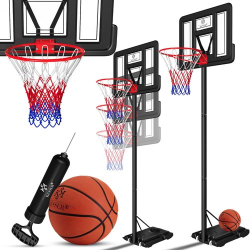 4260751942110 - KESSER® Basketballkorb Premium mit Ständer Rollen Inkl Basketball + Pumpe verstellbare Korbhöhe 230 bis 305 cm höhenverstellbar Korbanlage Outdoor komplett Basketballanlage für Erwachsene Kinder