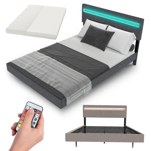 4262437184760 - Schwebebett Lissabon 140 x 200 cm - mit Matratze Schwebendes Design & LED-Beleuchtung - dunkelgrau 4262437184760 - Schwebebett Lissabon 140 x 200 cm - mit Matratze Schwebendes Design & LED-Beleuchtung - dunkelgrau