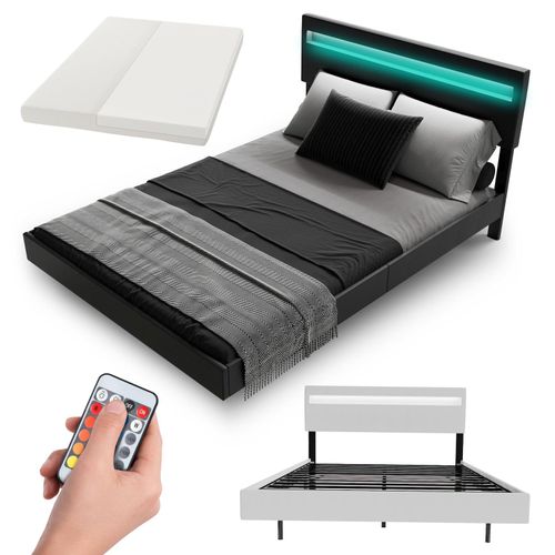 4262437184746 - Schwebebett Lissabon 140 x 200 cm - mit Matratze Schwebendes Design & LED-Beleuchtung - schwarz