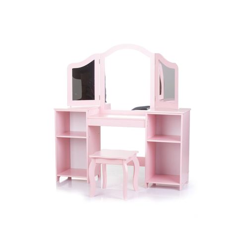 3800931062194 - Kinder Schminktisch Spiegel Hocker Holz Stauraum offene Regale rosa 3800931062194 - Kinder Schminktisch Spiegel Hocker Holz Stauraum offene Regale rosa